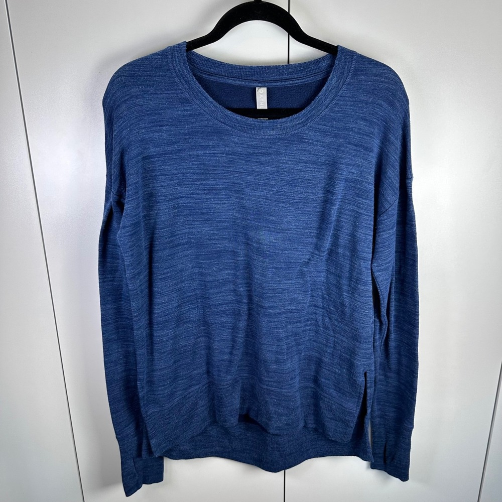Athleta Womens XS Blue Heathered Crew Neck Long‎ Sleeve Sweatshirt Sport Luxe